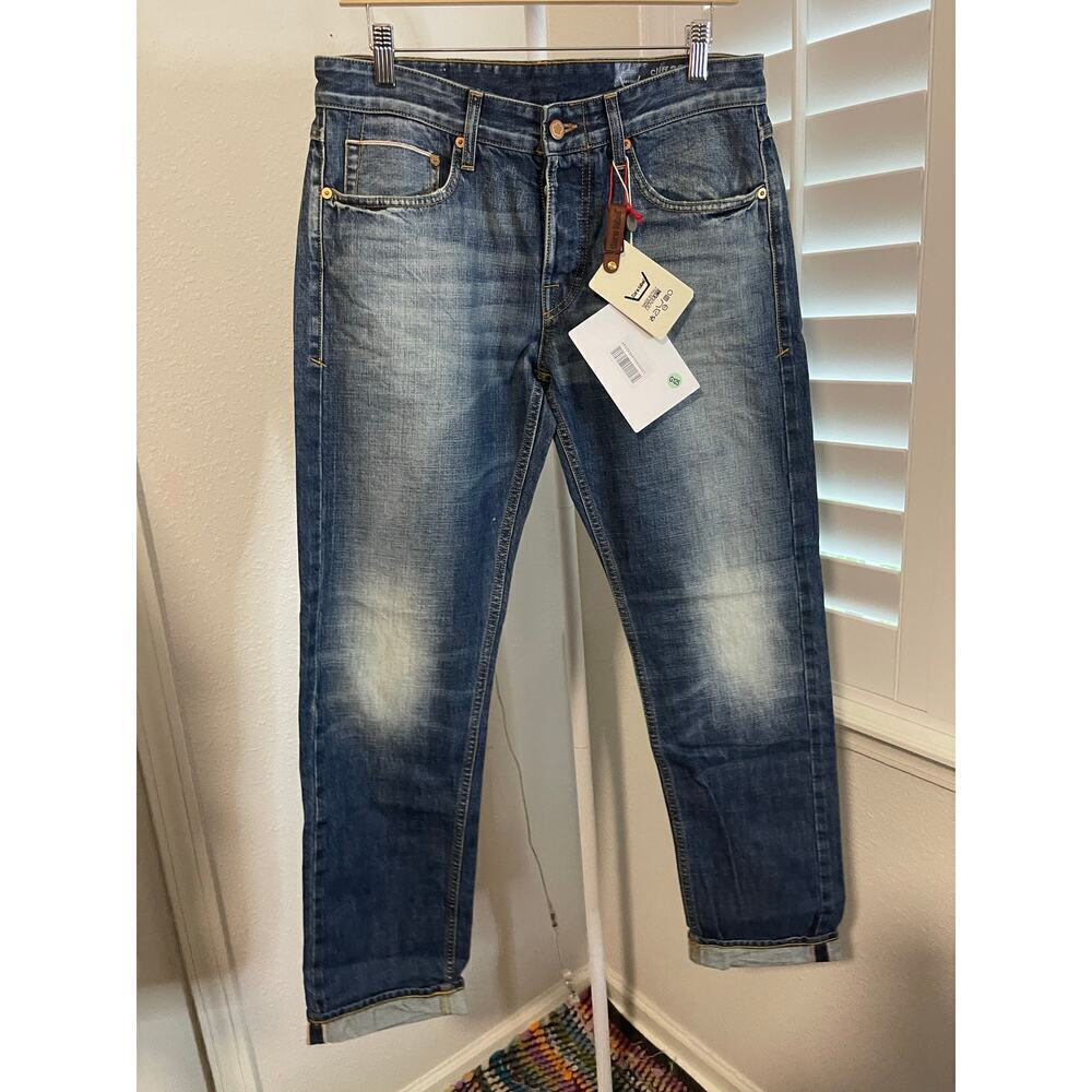 Care Label Men’s Italian Button Fly Dark Distressed Denim